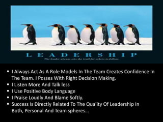 DO YOU THINK LEADERSHIP QUALITIES BRING ABOUT
A CHANGE IN ONE’S PERSONAL AND PROFESSIONAL
LIFE?
 Leadership qualities can...