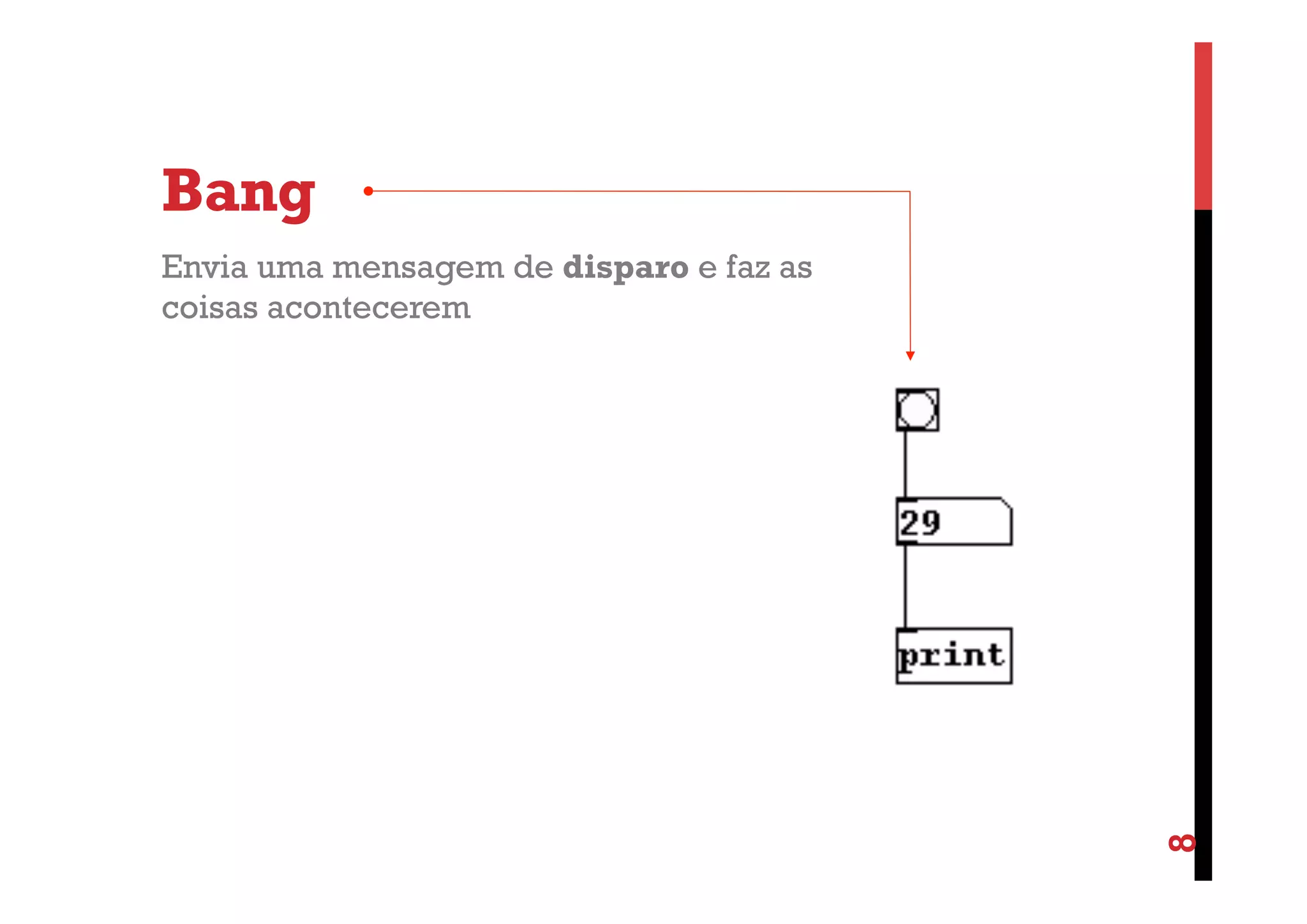 Bang

8

Envia uma mensagem de disparo e faz as
coisas acontecerem

 