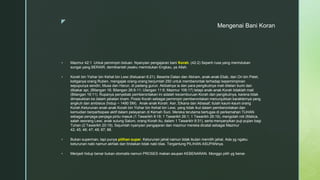 z
Mengenai Bani Koran
 Mazmur 42:1 Untuk pemimpin biduan. Nyanyian pengajaran bani Korah. (42-2) Seperti rusa yang merindukan
sungai yang BERAIR, demikianlah jiwaku merindukan Engkau, ya Allah.
 Korah bin Yizhar bin Kehat bin Lewi (Keluaran 6:21). Beserta Datan dan Abiram, anak-anak Eliab, dan On bin Pelet,
ketiganya orang Ruben, mengajak orang-orang berjumlah 250 untuk memberontak terhadap kepemimpinan
sepupunya sendiri, Musa dan Harun, di padang gurun. Akibatnya ia dan para pengikutnya mati ditelan bumi dan
dibakar api, (Bilangan 16; Bilangan 26:9-11; Ulangan 11:6; Mazmur 106:17) tetapi anak-anak Korah tidaklah mati
(Bilangan 16:11). Rupanya penyebab pemberontakan ini adalah kecemburuan Korah dan pengikutnya, karena tidak
dimasukkan ke dalam jabatan imam. Posisi Korah sebagai pemimpin pemberontakan menunjukkan karakternya yang
angkuh dan ambisius (hidup ~ 1490 SM). Anak-anak Korah: Asir, Elkana dan Abiasaf; itulah kaum-kaum orang
Korah.Keturunan anak-anak Korah bin Yizhar bin Kehat bin Lewi, yang tidak ikut dalam pemberontakan dan
kemudian berpartisipasi aktif dalam pelayanan di Kemah Suci. Mereka terutama bertugas di perkemahan TUHAN
sebagai penjaga-penjaga pintu masuk (1 Tawarikh 9:19; 1 Tawarikh 26:1; 1 Tawarikh 26:19), mengolah roti (Matica,
salah seorang Lewi, anak sulung Salum, orang Korah itu, dalam 1 Tawarikh 9:31), serta menyanyikan puji-pujian bagi
Tuhan (2 Tawarikh 20:19). Sejumlah nyanyian pengajaran dan mazmur mereka dicatat sebagai Mazmur
42; 45; 46; 47; 48; 87; 88.
 Bukan superman, tapi punya pilihan super. Keturunan jahat namun tidak ikutan memilih jahat. Ada yg ngaku
keturunan nabi namun akhlak dan tindakan tidak nabi blas. Tergantung PILIHAN ASUPANnya.
 Menjadi hidup benar bukan otomatis namun PROSES makan asupan KEBENARAN. Monggo pilih yg benar.
 