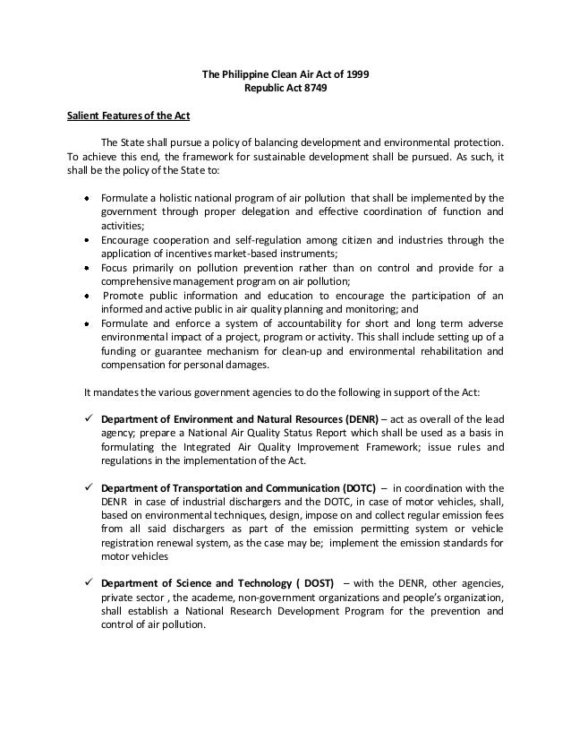 RA 8749 Philippine Clean Air Act of 1999