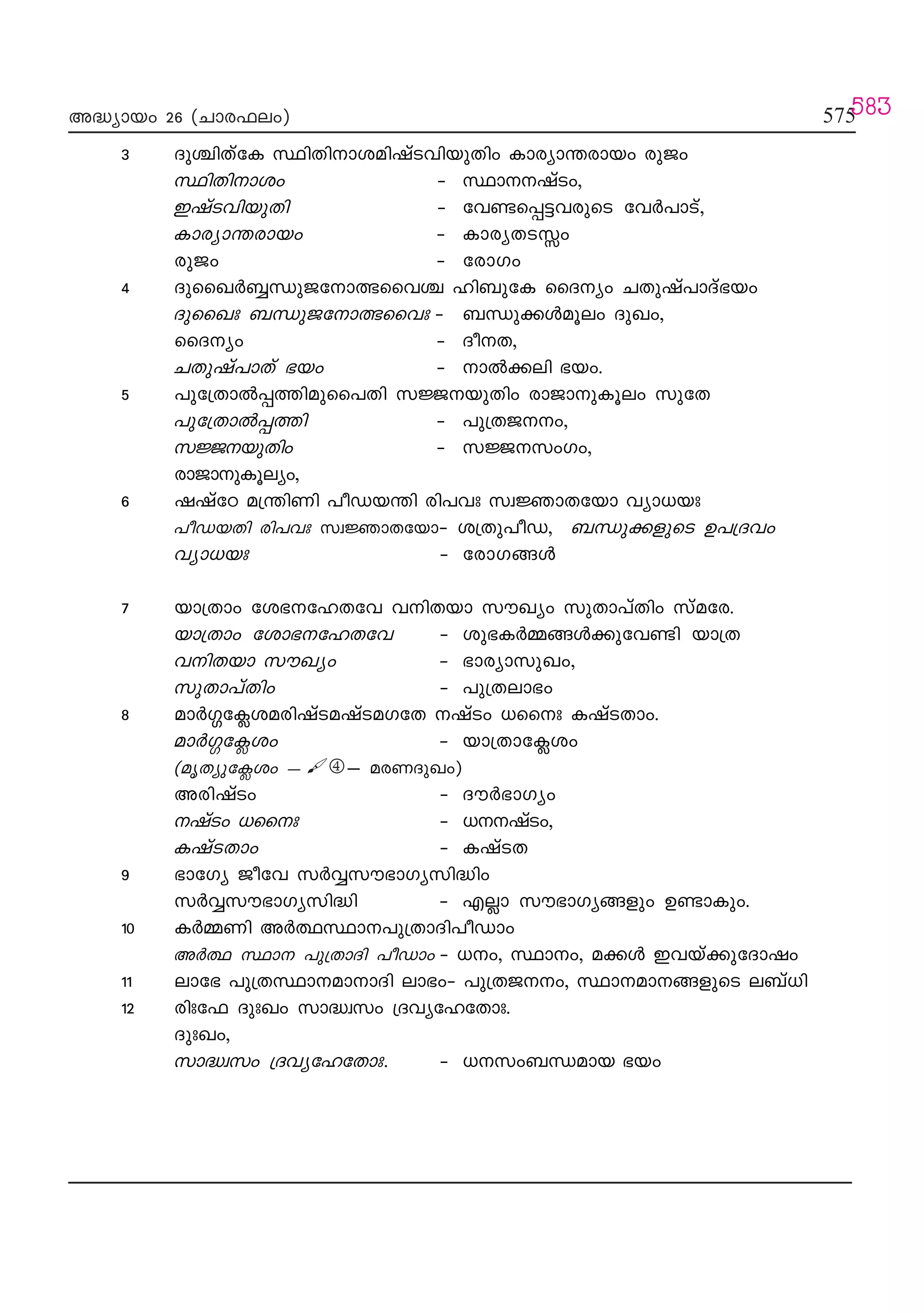 M
M
575575
575575575
A≤ymbw 26 -(Nmc^ew) 575
3 Zp›nXvtI ÿnXn-m-i-an-jvShn-bpXnw Imcym-¥-cmbw cpPw
ÿnXn-m-iw -˛ ÿm---jvSw,
C-jvShn-bpXn -˛ th≠-s∏-´-hcpsS th¿]mSv,
Imcym-¥-cmbw ˛ Im-cy-X-S- w
cpPw ˛ tcm-Kw
4 ZpssJ¿∫-‘p-P-tm-¤-ssh› ln_ptI ssZyw NXpjv]mZv`bw
ZpssJx _-‘p-P-tm-¤-sshx ---˛ _‘p-°ƒaqew ZpJw,
ssZyw ˛ Zo--X,
NXpjv]mXv `bw ˛ m¬°en `bw.
5 ]pt{Xm¬∏-Øn-ap-ss]Xn k÷bpXnw cmPmpIqew kptX
]pt{Xm¬∏-Øn ˛ ]p-{X-P--w, -
k÷-bpXnw ˛ k-÷--kw-Kw,
cmPm-p-Iqeyw,
6 jjvtT a{¥nWn ]oU-b¥n cn]hx kz⁄mXtbm hym[bx
]oU-bXn cn]hx kz⁄mXtbm˛ i{Xp]oU, _‘p°fpsS D]{Zhw
hym[bx ˛ tcm-K-ßƒ
7 bm{Xmw ti`--tl-Xth hn-Xbm kuJyw kpXm]vXnw kvatc.
bm{Xmw tim`--tl-Xth ˛ ip`-I¿Ω-ßƒ°p-th≠n bm{X
hn-Xbm kuJyw ˛ `mcymkp-Jw,
kpXm]vXnw ˛ ]p{X-em`w
8 am¿§-t¢ia-cn-jvS-a-jvS-a-KtX jvSw [ssx IjvS-Xmw.
am¿§t¢iw ˛ bm{Xmt¢iw
(arXyp-t¢-iw- ˛˛˛˛ 4˛˛ a-c-W-Zp-Jw)
A-cn-jvSw ˛ Zu¿`mKyw
jvSw [ssx ˛ [--jvSw,
IjvS-Xmw ˛ I-jvS-X
9 `mtKy Poth k¿Δ-ku-`m-Ky-kn≤nw
k¿Δ-ku-`m-Ky-kn≤n ˛ F√m ku`mKyßfpw D≠mIpw.
10 I¿Ω-Wn A¿∞-ÿm--]p-{Xm-Zn-]oUmw
A¿∞ -ÿm-- ]p-{Xm-Zn- ]oUmw ˛ [-w, ÿmw, a°ƒ Ch-bv°p-tZmjw---
11 emt` ]p{X-ÿm--am-mZn em`w˛ ]p{XPw,- ÿm--am-ßfpsS e_v[n
12 cnxt^ ZpxJw km≤zkw {Zhy-tl-tXmx.
ZpxJw,
km≤zkw {Zhy-tl-tXmx. ˛ [kw_‘amb `bw
583
 