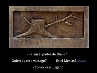 - Es Isaí el padre de David? 
- Quien es este vástago? Es el Mesías? (Ungido) 
- Como va a juzgar? 
 