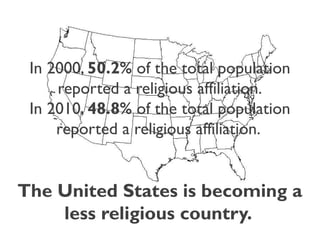 In 2000, 50.2% of the total population
     reported a religious affiliation.
 In 2010, 48.8% of the total population
    ...
