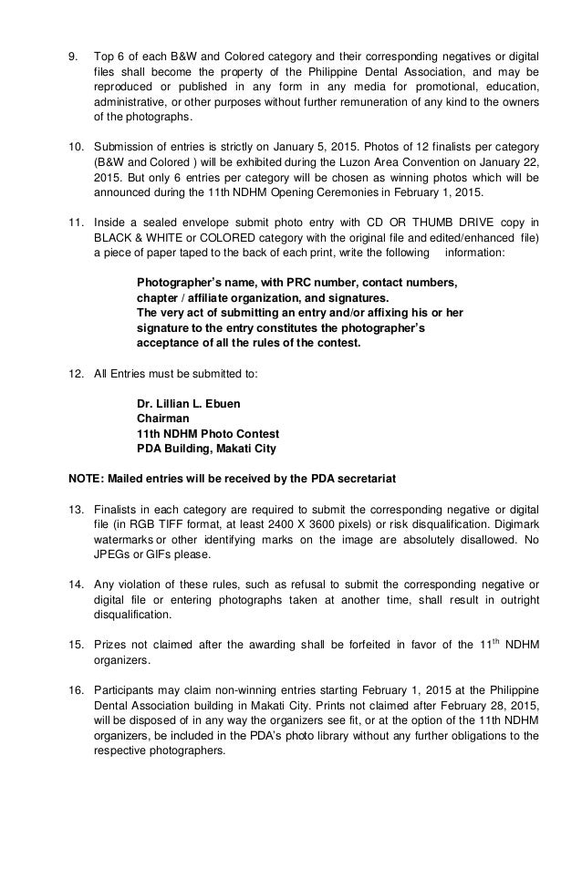 PDA Photo Contest Guidelines NDHM