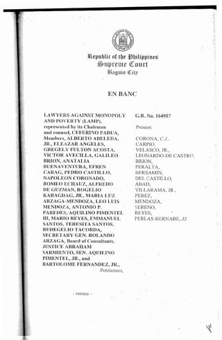 G.R. NO. 164987 Lawyers Against Monopoly and Poverty (LAMP), et al. Vs. The Secretary of Budget and Management, et at.
