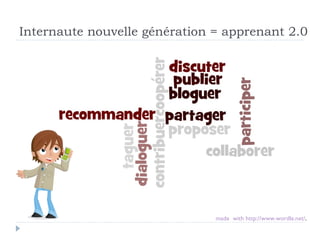 Internaute nouvelle génération = apprenant 2.0 made  with http://www.wordle.net/ . 