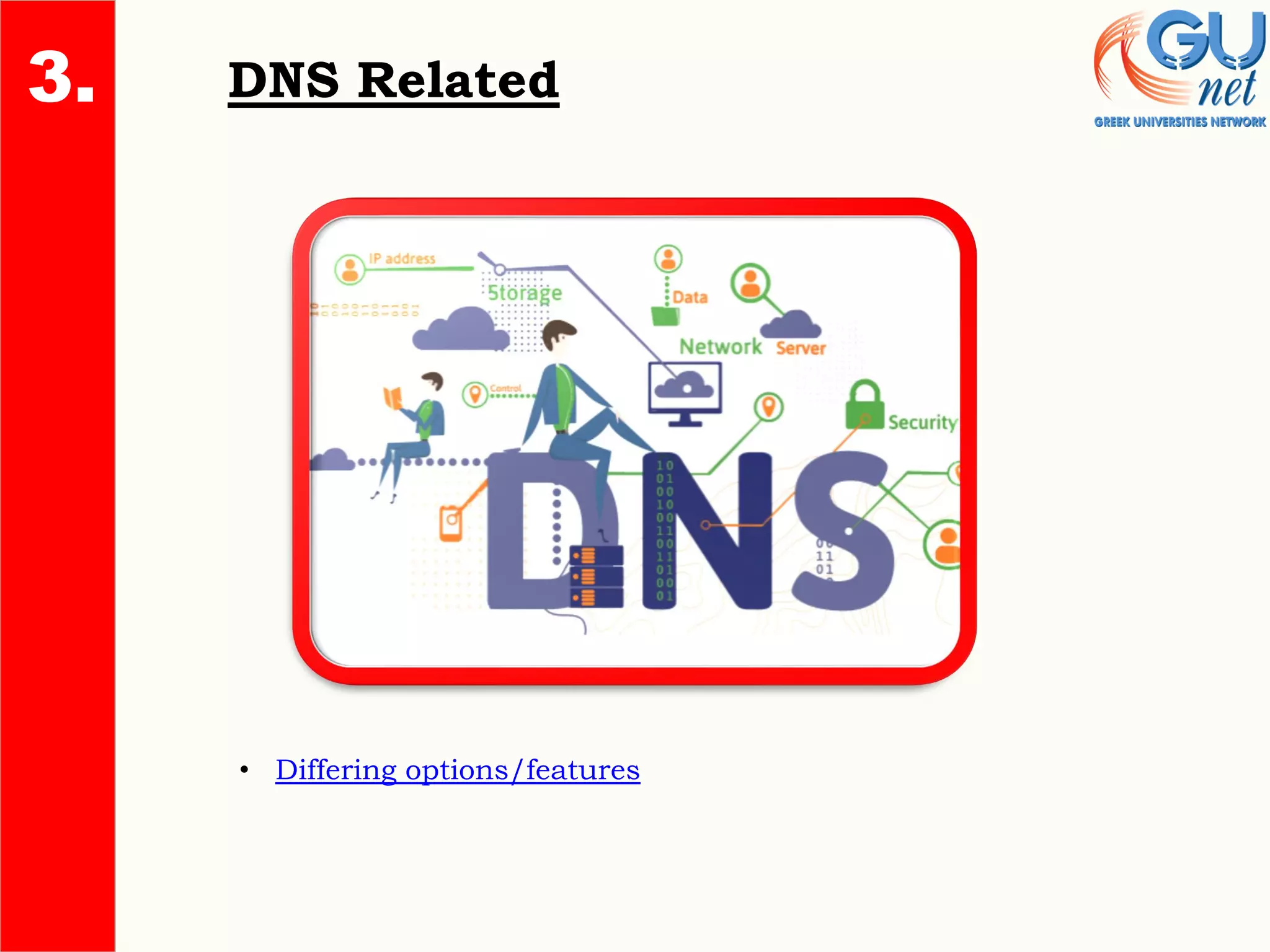 DNS Related
1.
2.
3.
• Differing options/features
 