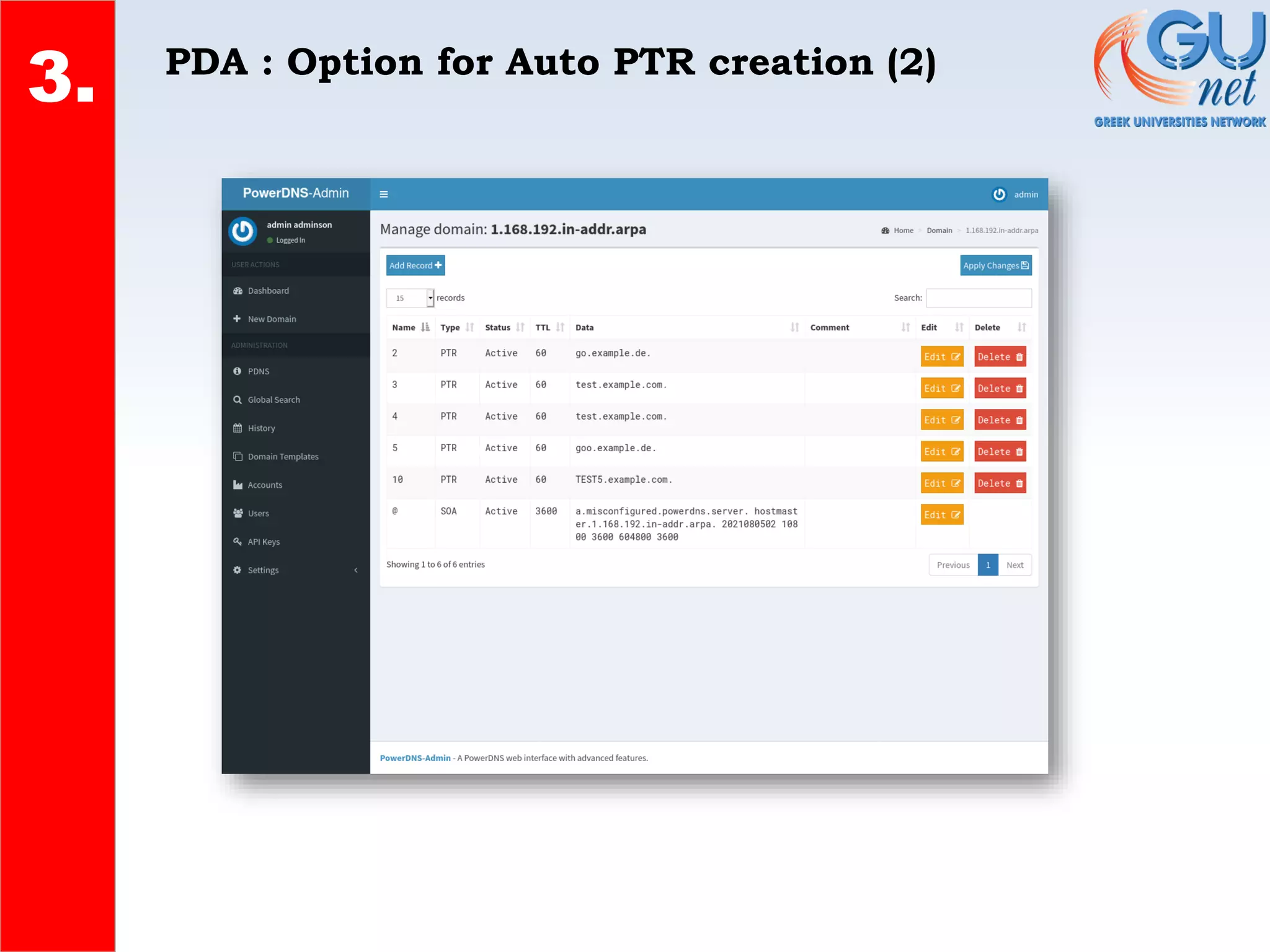 PDA : Option for Auto PTR creation (2)
2.
4.
3.
 