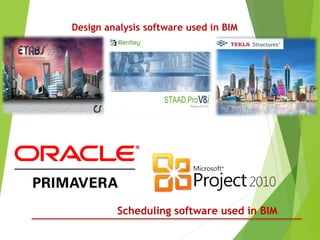 Scheduling software used in BIM
Design analysis software used in BIM
 