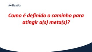Reflexão
Como é definido o caminho para
atingir a(s) meta(s)?
 