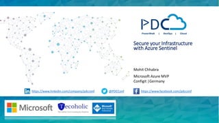 Secure your Infrastructure
with Azure Sentinel
Mohit Chhabra
Microsoft Azure MVP
Configit |Germany
https://www.linkedin.com/company/pdcconf @PDCConf https://www.facebook.com/pdcconf
 