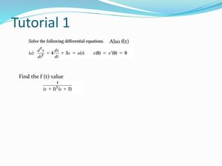 Tutorial 1
Find the f (t) value
Also f(t)
 