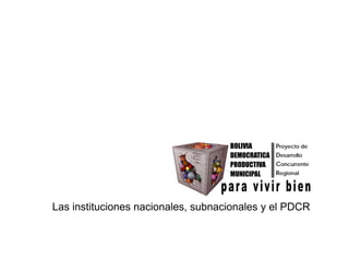 Proyecto de
BOLIVIA
Desarrollo
Concurrente
Regional
DEMOCRATICA
PRODUCTIVA
MUNICIPAL
Las instituciones nacionales, subnaci...