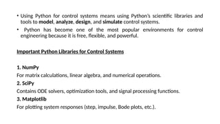 Comprehensive Guide to Control Systems and Python Simulation | PPTX