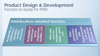 Product Design & Development
Factors to study for PDD
 