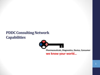 PDDC Consulting Network
Capabilities

Pharmaceuticals, Diagnostics, Device, Consumer

we know your world…
1

 