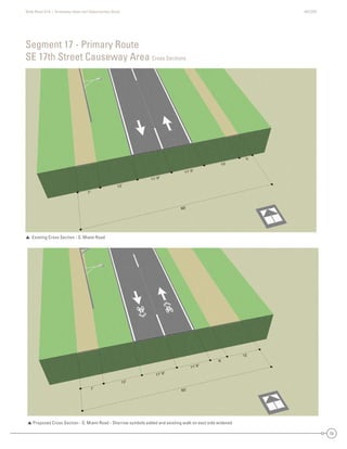 State Road A1A | Greenway Ideas and Opportunities Study AECOM
33
Segment 17 - Primary Route
SE 17th Street Causeway Area Cross Sections
 Existing Cross Section - S. Miami Road
 Proposed Cross Section - S. Miami Road - Sharrow symbols added and existing walk on east side widened
 