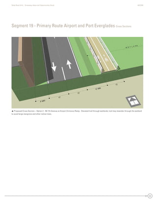 State Road A1A | Greenway Ideas and Opportunities Study AECOM
52
Segment 19 - Primary Route Airport and Port Everglades Cross Sections
 Proposed Cross Section – Option 2 - NE 7th Avenue at Airport Entrance Ramp - Elevated trail through wetlands; trail may meander through the wetland
to avoid large mangrove and other native trees.
 
