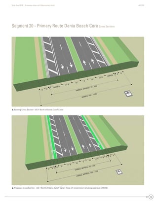State Road A1A | Greenway Ideas and Opportunities Study AECOM
59
 Existing Cross Section - US-1 North of Dania Cutoff Canal
 Proposed Cross Section - US-1 North of Dania Cutoff Canal - New off-street bike trail along west side of ROW.
Segment 20 - Primary Route Dania Beach Core Cross Sections
 