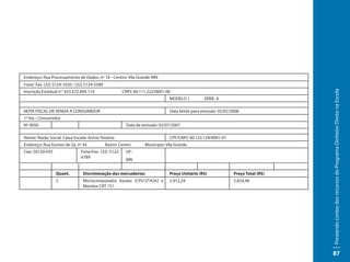 Endereço: Rua Processamento de Dados, nº 10 - Centro/ Vila Grande-MN
Fone/ Fax: (32) 5124-1020 / (32) 5124-5589




                                                                                                                                 Prestando contas dos recursos do Programa Dinheiro Direto na Escola
Inscrição Estadual n°: 633.572.894.114                CNPJ: 00.111.222/0001-00
                                                                             MODELO 1         SÉRIE: A

NOTA FISCAL DE VENDA A CONSUMIDOR                                            Data limite para emissão: 05/02/2008
1ª Via - Consumidor
Nº 0050                                                 Data de emissão: 02/07/2007

Nome/ Razão Social: Caixa Escolar Anísio Teixeira                            CPF/CNPJ: 00.123.124/0001-01
Endereço: Rua Gomes de Sá, nº 45             Bairro: Centro      Município: Vila Grande
Cep: 50120-035                 Fone/Fax: (32) 5122-     UF:
                               6789
                                                        MN


                 Quant.         Discriminação das mercadorias                Preço Unitário (R$)              Preço Total (R$)
                 2              Microcomputador Itautec (CPU-ST4242 e        2.912,24                         5.824,48
                                Monitor CRT 15’)




                                                                                                                                 87
 