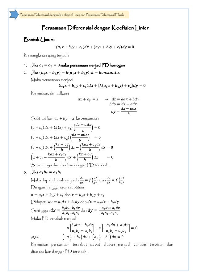 PD dengan Koefisien Linier dan PD Eksak