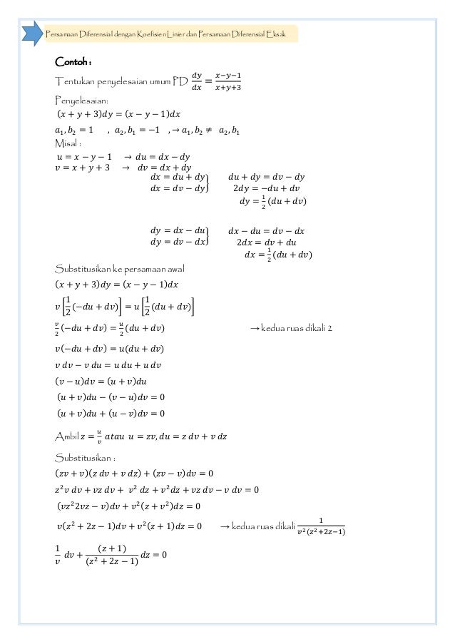 PD dengan Koefisien Linier dan PD Eksak
