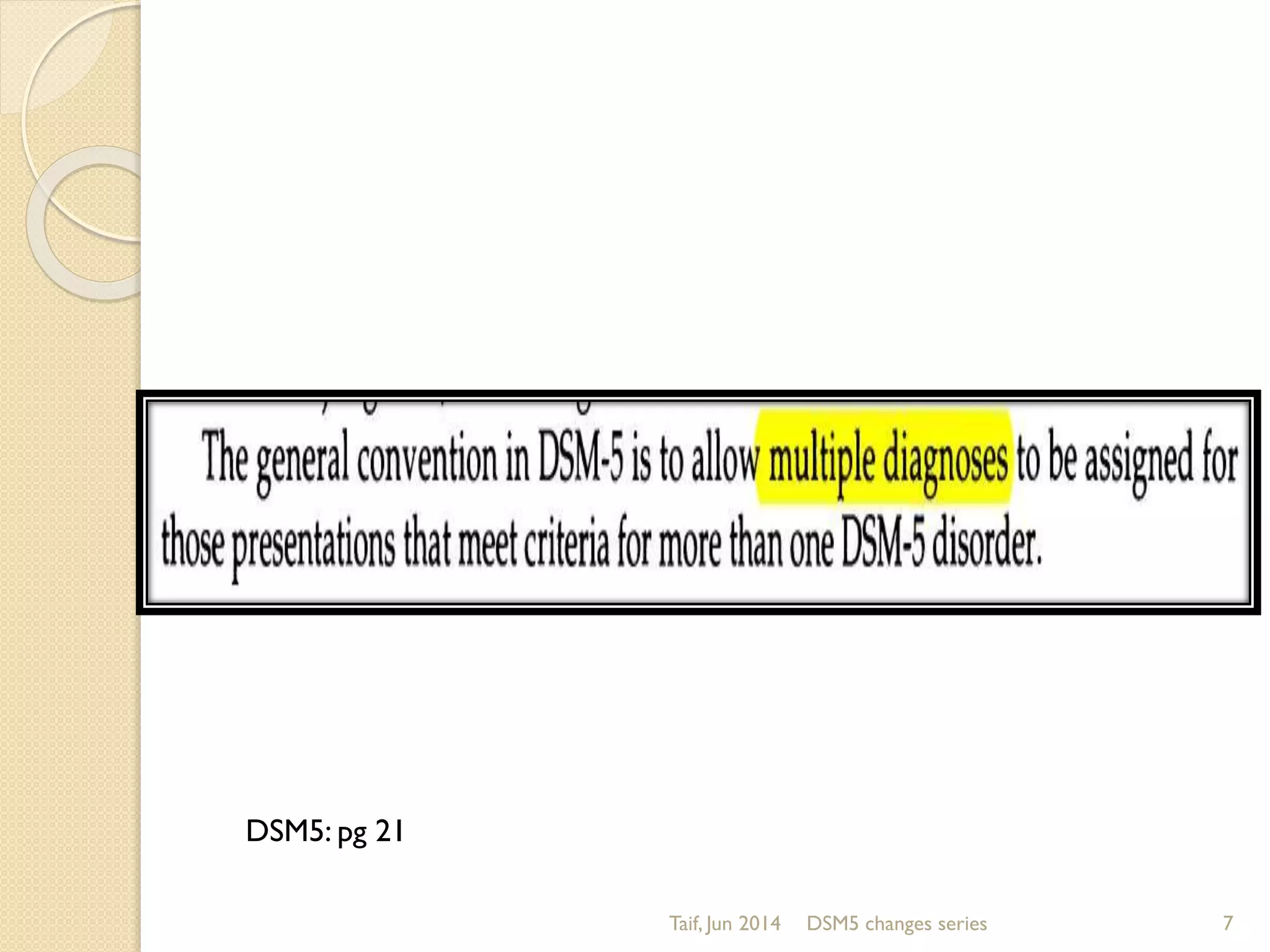 Taif, Jun 2014 DSM5 changes series 7
DSM5: pg 21
 