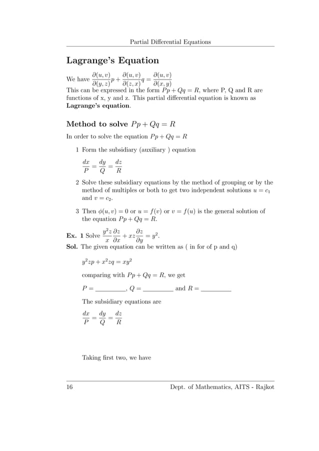 Partial Differential Equation Notes Pdf Physics Science
