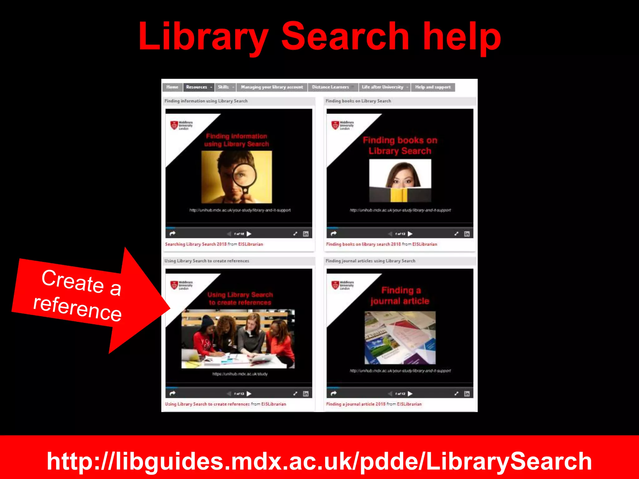 Library Search help
http://libguides.mdx.ac.uk/pdde/LibrarySearch
 