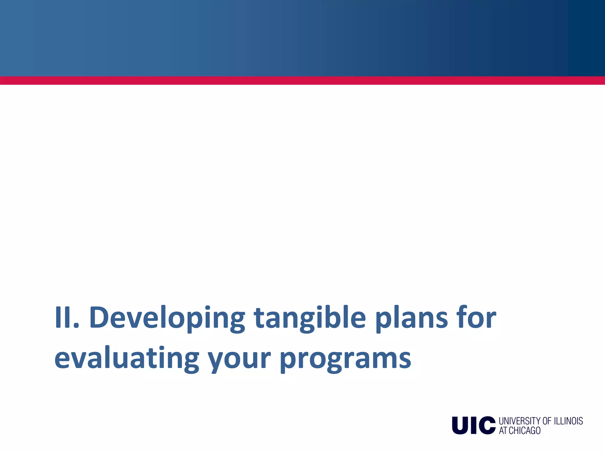 II. Developing tangible plans for
evaluating your programs
 