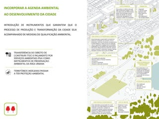 INCORPORAR A AGENDA AMBIENTAL
AO DESENVOLVIMENTO DA CIDADE
INTRODUÇÃO DE INSTRUMENTOS QUE GARANTEM QUE O
PROCESSO DE PRODUÇÃO E TRANSFORMAÇÃO DA CIDADE SEJA
ACOMPANHADO DE MEDIDAS DE QUALIFICAÇÃO AMBIENTAL.
 