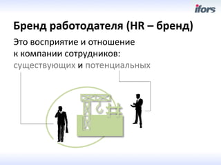 Бренд	
 работодателя	
 (HR	
 –	
 бренд)	
 
Это	
 восприятие	
 и	
 отношение	
 	
 
к	
 компании	
 сотрудников:	
 	
 
существующих	
 и	
 потенциальных	
 
	
 



                   
 