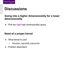 Discussions
Going into a higher dimensionality for a lower
dimensionality

● Pick the right high dimensionality space



N...