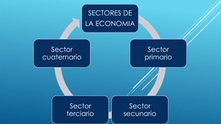 SECTORES DE
LA ECONOMIA
Sector
primario
Sector
secunario
Sector
terciario
Sector
cuaternario
 