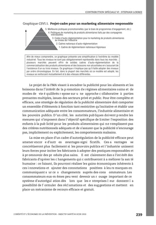 CONTRIBUTION SPÉCIALE VI : STEPHAN LOERKE
L’OBÉSITÉ ET L’ÉCONOMIE DE LA PRÉVENTION : OBJECTIF SANTÉ © OCDE 2010
239
Le projet de la FMA visant à encadrer la publicité pour les aliments et les
boissons dans l’intérêt de la p romotion de régimes alimentaires sains et de
modes de vie é quilibrés r epose sur u ne approche c ollaborative à parties
prenantes multiples, issues des secteurs privé et public. Pour être complète et
efficace, une stratégie de régulation de la publicité alimentaire doit comporter
un ensemble d’éléments à fonction tant restrictive qu’incitative et établir une
communication adéquate entre les consommateurs, l’industrie alimentaire et
les pouvoirs publics. D ’un côté, les autorités publiques doivent p rendre les
mesures qui s’imposent dans l ’objectif spécifique de li miter l’exposition des
enfants à la pub licité pour les produits alimentaires qui ne remplissent pas
des critères nutritionnels adéquats et de s’assurer que la publicité n’encourage
pas, implicitement ou explicitement, les comportements malsains.
La mise en place d’un cadre d’autorégulation de la publicité efficace peut
amener encor e d’autr es avantages signi ficatifs. Ces a vantages se
concrétiseront plus facilement si les pouvoirs publics et l ’industrie unissent
leurs forces pour inciter les fabricants à adopter des pratiques responsables et
à pr omouvoir des pr oduits plus sains. Il est clairement dan s l’int érêt des
fabricants d’opérer les c hangements qui c ontribueront à a méliorer la san té
humaine : ce faisant, ils pourront réaliser les gains économiques inhérents à
ces i nnovations et ajouter des connotations positives à leu rs marques en
communiquant s ur ce s changements auprès des cons ommateurs. Les
consommateurs eux-m êmes peu vent devenir un r ouage important de ce
système d’autorégul ation dès lors que les e ntreprises l eur donnent l a
possibilité de f ormuler des récl amations et des sug gestions et mettent en
place un mécanisme de recours efficace et gratuit.
Graphique CSVI.1. Projet-cadre pour un marketing alimentaire responsable
5. Meilleures pratiques promotionnelles (par le biais de programmes d’engagement, etc.)
4. Politiques de marketing de produits alimentaires faits par des compagnies
individuelles
3. Codes d’auto-réglementation pour le marketing de produits alimentaires
au niveau de l’industrie
2. Cadres nationaux d’auto-réglementation
1. Cadres de réglementaion nationaux/régionaux
Afin de mieux comprendre, ce graphique présente une simplification à l’extrême du modèle
industriel. Tous les niveaux ne sont pas obligatoirement représentés dans tous les marchés ;
plusieurs marchés peuvent offrir de solides cadres d’auto-réglementation de la
commercialisation des produits alimentaires et des boissons non alcoolisées en s’assurant de
l’existence d’un ou trois niveaux. Ce graphique n’implique pas qu’il faille adopter des niveaux
par ordre chronologique. En fait, dans la plupart des marchés où ce modèle est adopté, les
niveaux se renforcent mutuellement et à des vitesses différentes.
 