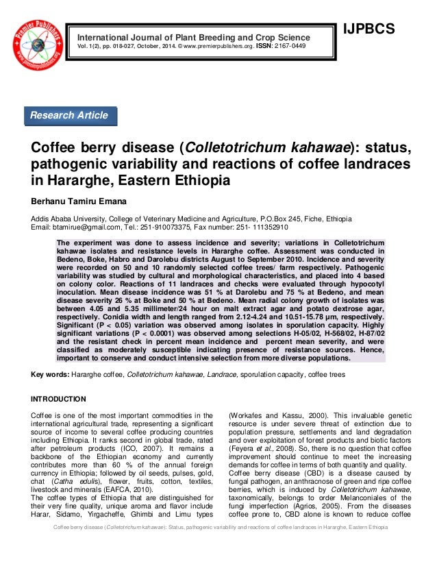 Coffee berry disease (Colletotrichum kahawae) status, pathogenic var…