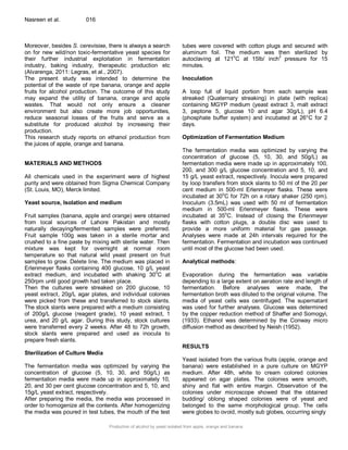 Production of alcohol by yeast isolated from apple, orange and banana | PDF