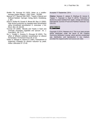 Production of alcohol by yeast isolated from apple, orange and banana | PDF
