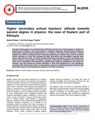 Higher secondary school teachers' attitude towards second degree in ...
