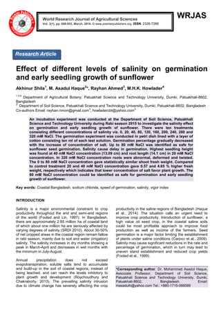 Effect of different levels of salinity on germination and early ...