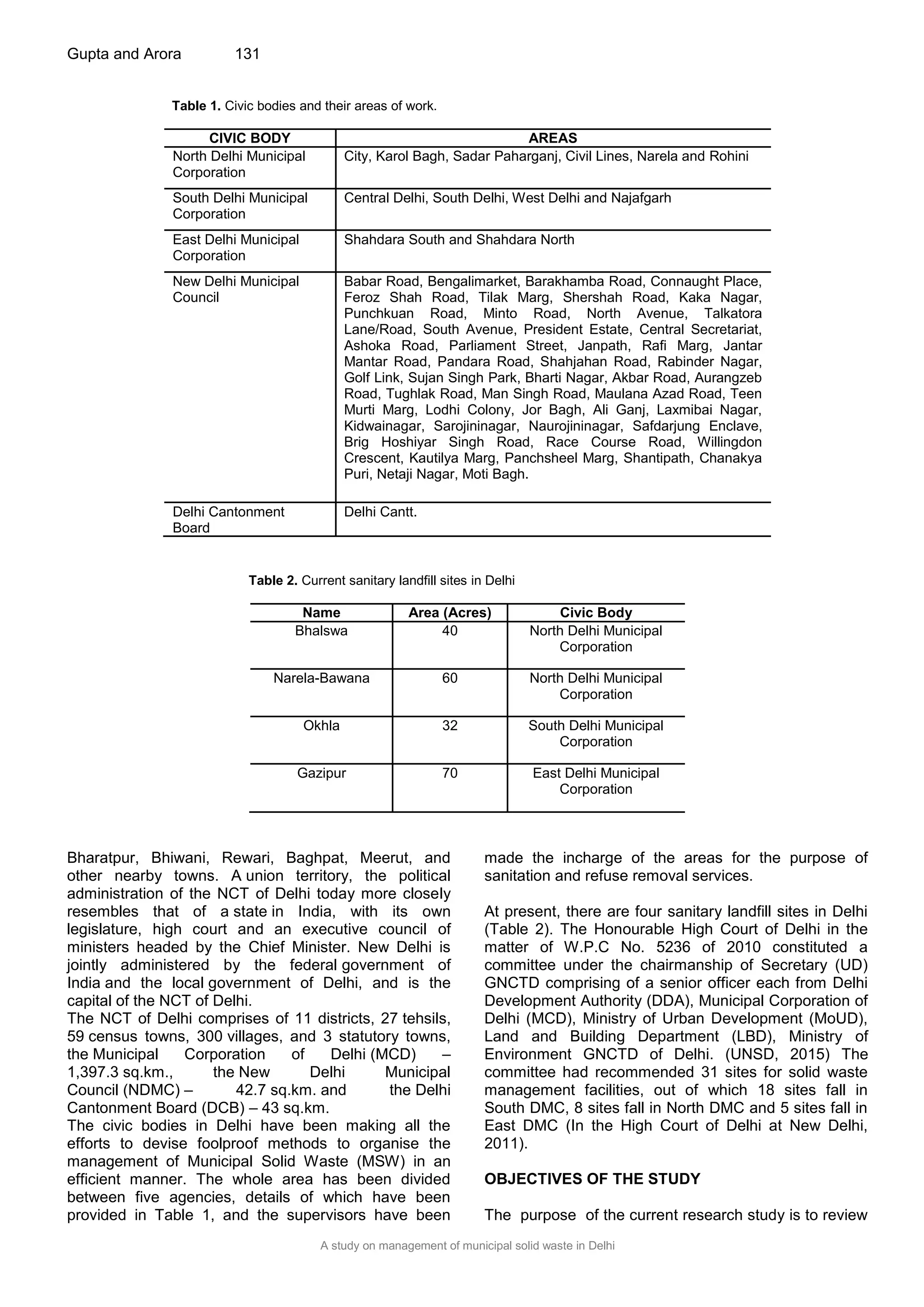 A study on management of municipal solid waste in Delhi | PDF