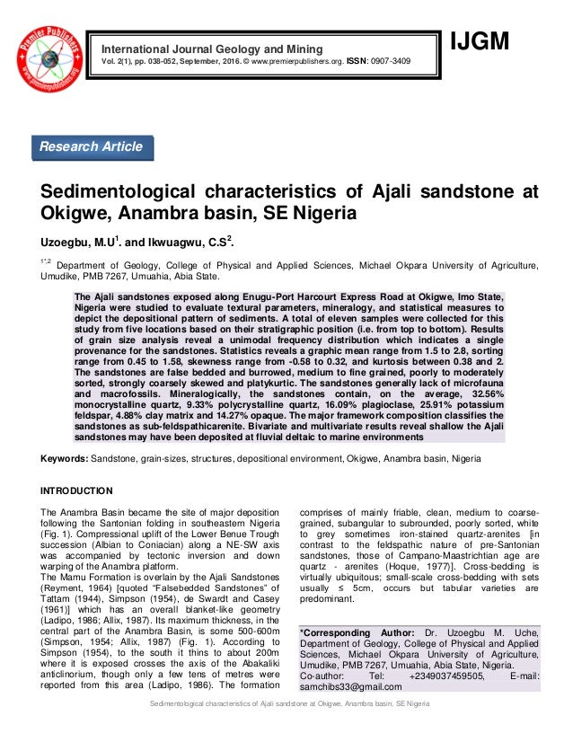 Sedimentological Characteristics Of Ajali Sandstone At - 