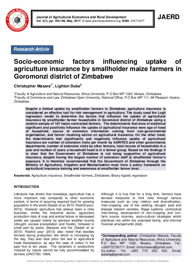 Socioeconomic factors influencing uptake of agriculture insurance by…