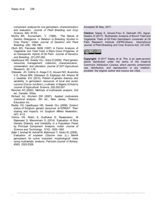 Multivariate Analysis of Bunch Yield and Vegetative Traits of Oil Palm ...