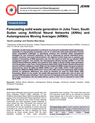 Forecasting solid waste generation in Juba Town, South Sudan using ...