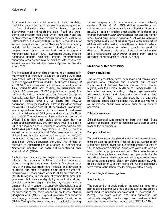 Comparative evaluation of stool, urine and blood culture for isolation