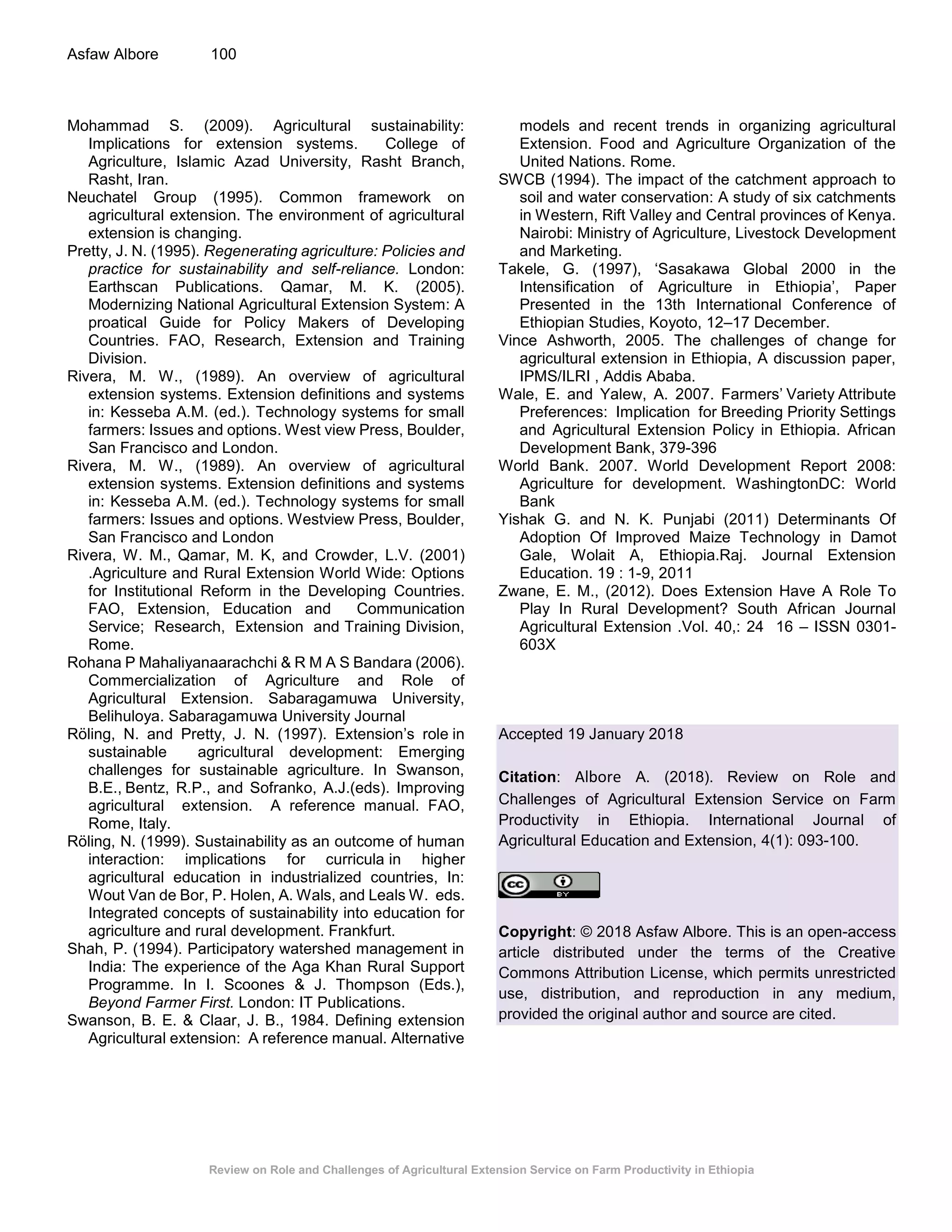 Review on Role and Challenges of Agricultural Extension Service on Farm ...