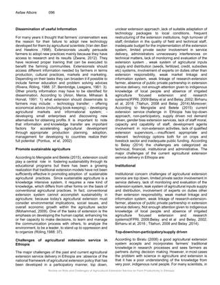 Review on Role and Challenges of Agricultural Extension Service on Farm ...