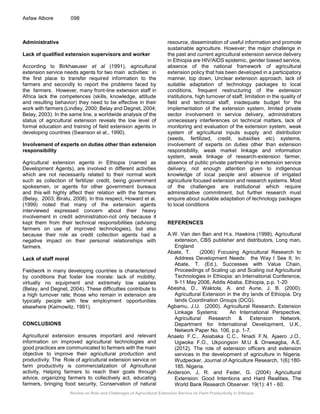 Review on Role and Challenges of Agricultural Extension Service on Farm ...