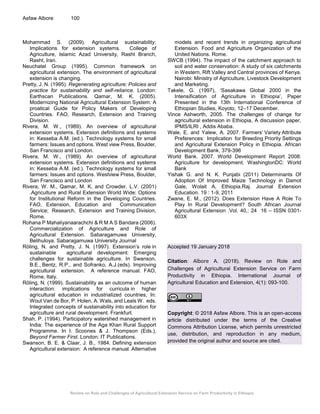 Review on Role and Challenges of Agricultural Extension Service on Farm ...